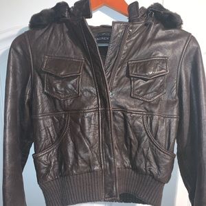 Kids Moto leather jacket with hoodie